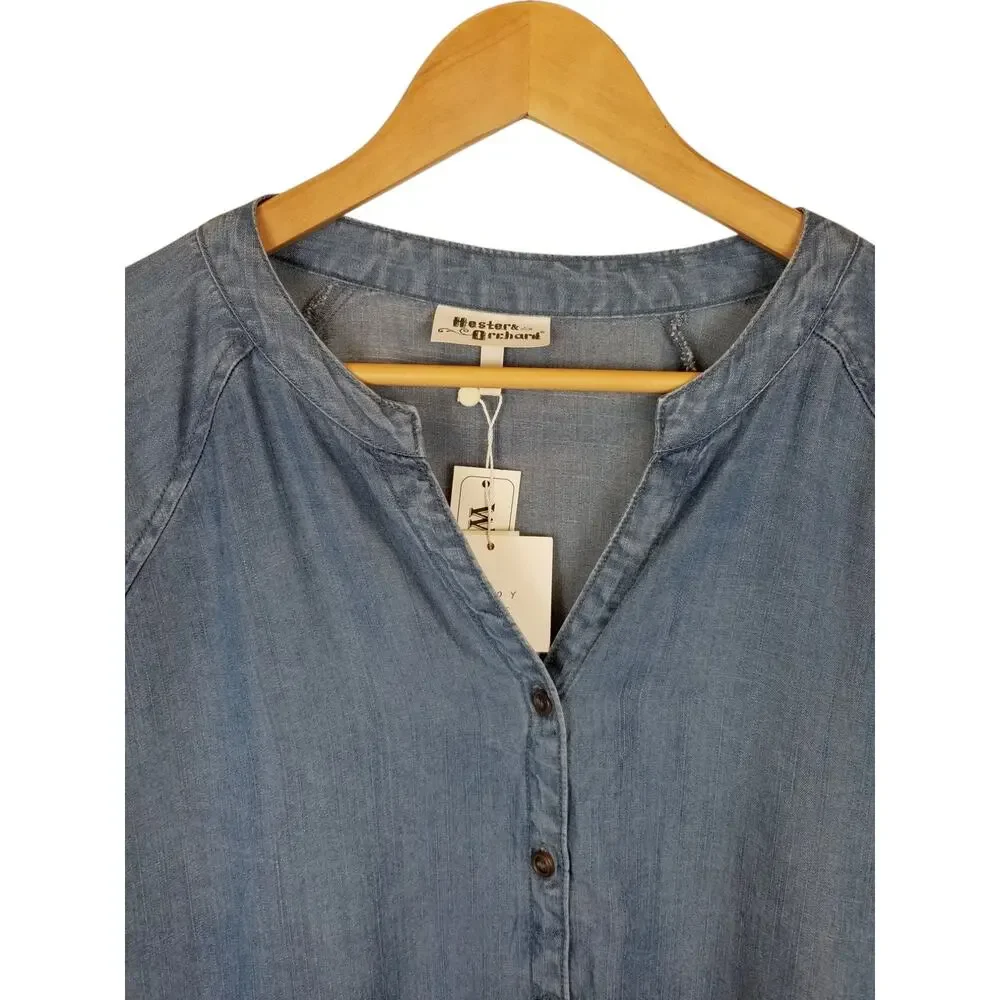 Hester & Orchard NWT 100% Tencel Chambray Blue V-Neck Button Up Shirt Tunic 1X - Picture 4 of 11